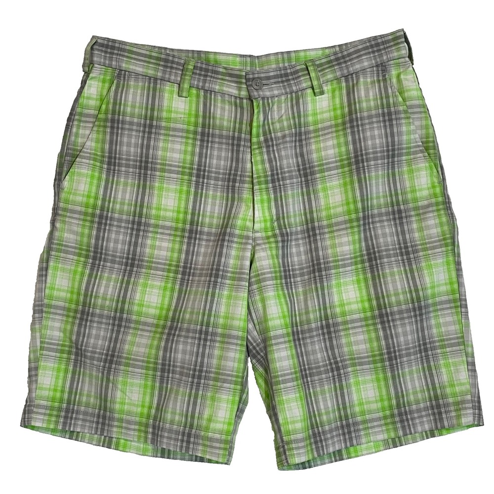 PGA Tour Men's Golf Shorts Size 34 Pro Series Green Gray Plaid